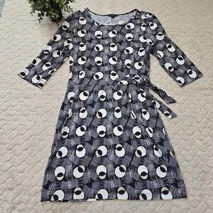 Banana Republic Blue & White Circle Geo Print Side-Tie Dress, Size Large